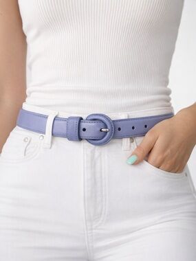 Via Spiga Periwinkle Blue Italian Leather Round Buckle Belt 1" Wide Size Large